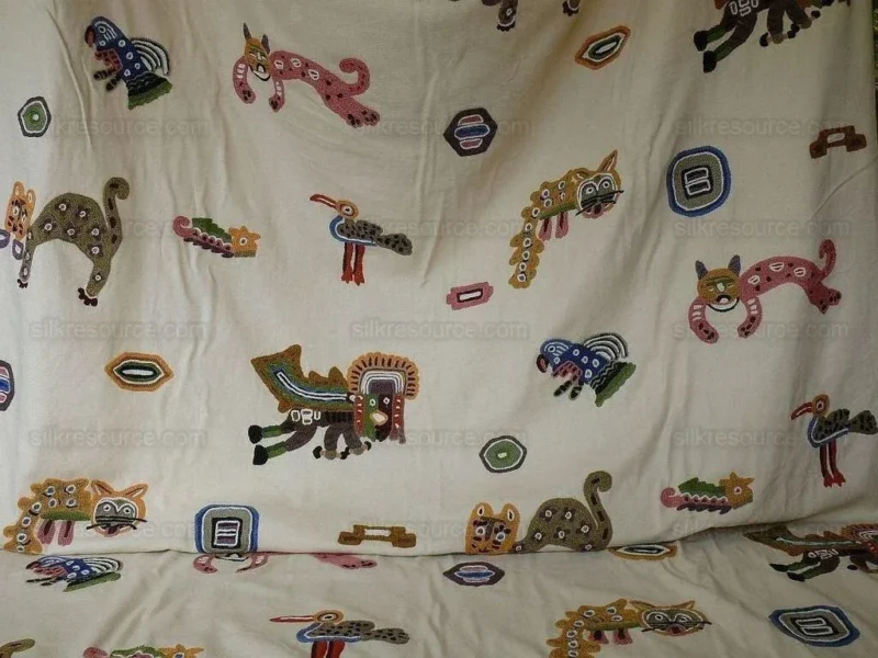 P1550995 By Yard Clarence House Animal Crewel Wool On Cotton Primativo Embroidery Aztec