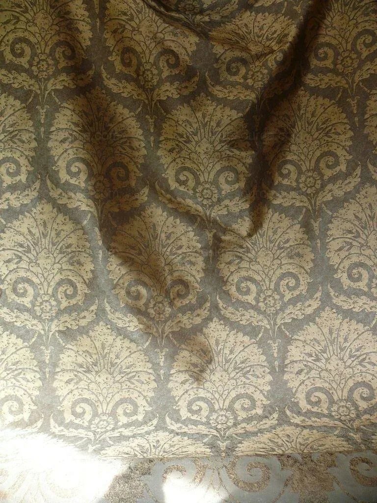 P1560651 by yard 100% Silk Damask Large Stone Paisley Caspian Grey Blue Mid Century   #1379b