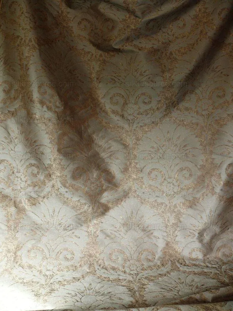 P1560653 by yard 100% Silk Damask Large Stone Paisley Caspian Grey Blue Mid Century   #1379b