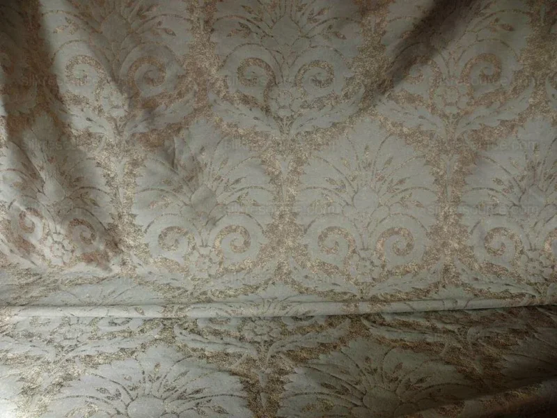 P1560654 by yard 100% Silk Damask Large Stone Paisley Caspian Grey Blue Mid Century   #1379b