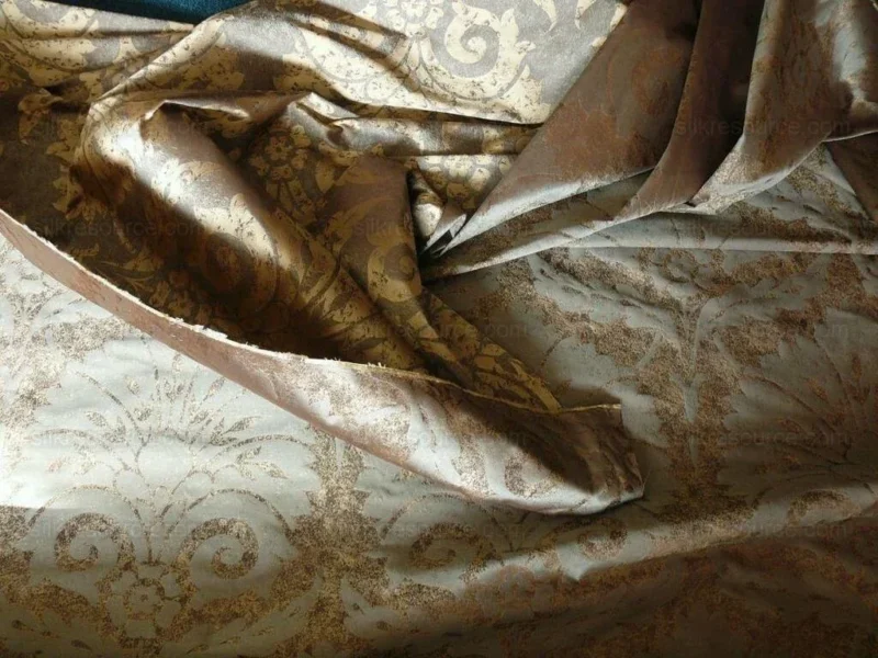 P1560655 by yard 100% Silk Damask Large Stone Paisley Caspian Grey Blue Mid Century   #1379b