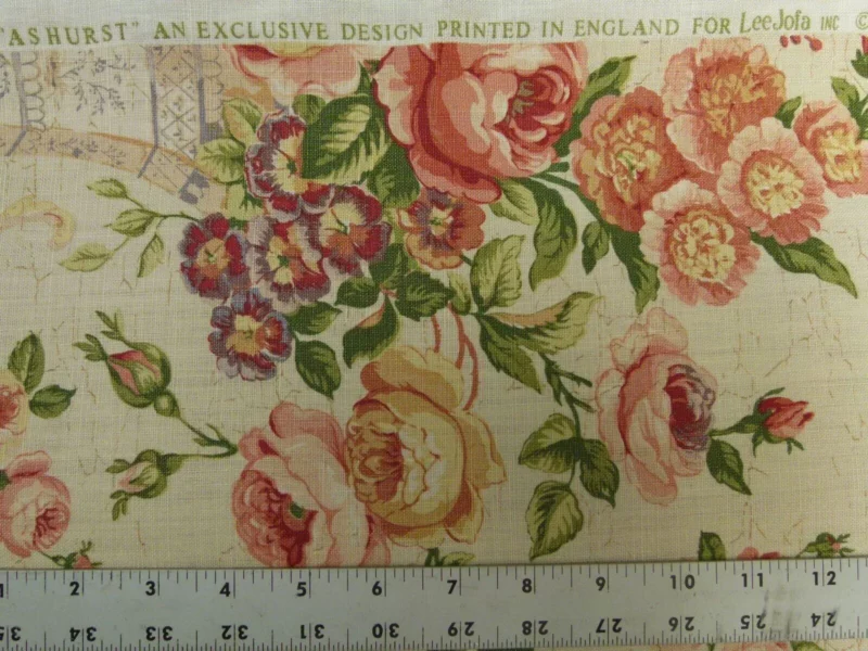 Bty Lee Jofa Ashurst Peony Tulip Lilac Rose 100%linen On Bisque English Chintz