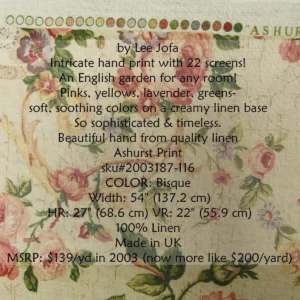 Bty Lee Jofa Ashurst Peony Tulip Lilac Rose 100%linen On Bisque English Chintz