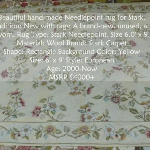 products-P1460057C.jpg Stark Hand Made Needlepoint 6'x9' Flower Sprig Border On Lt Yellow