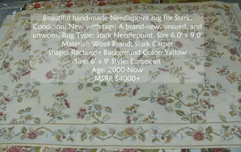 products-P1460057C.jpg Stark Hand Made Needlepoint 6'x9' Flower Sprig Border On Lt Yellow
