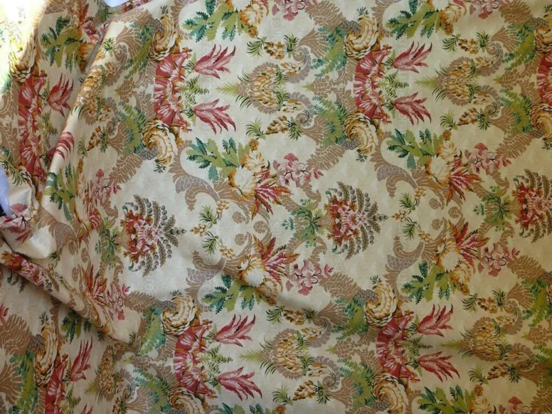 products-P1530471.jpg Scalamandre Duchessa Hand Printed Cotton Floral Print Coral and Plum on Putty