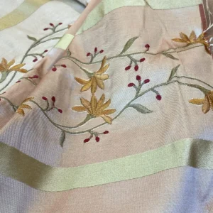 IMG_4757 Scalamandre  Maya Embroidery Bisque Embroidery Silk Floral Stripe Satin Gold Red Bronze MSRP  USD 150/Y