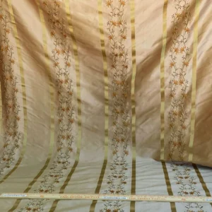 IMG_4759 Scalamandre  Maya Embroidery Bisque Embroidery Silk Floral Stripe Satin Gold Red Bronze MSRP  USD 150/Y