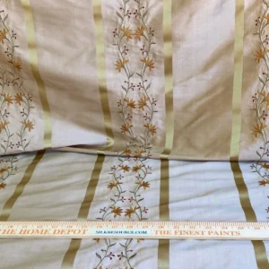 IMG_4761 Scalamandre  Maya Embroidery Bisque Embroidery Silk Floral Stripe Satin Gold Red Bronze MSRP  USD 150/Y