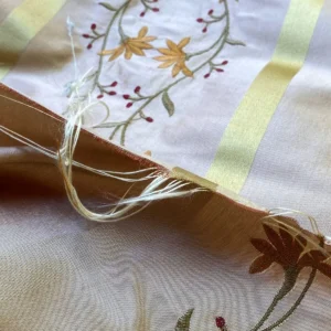 IMG_4763 Scalamandre  Maya Embroidery Bisque Embroidery Silk Floral Stripe Satin Gold Red Bronze MSRP  USD 150/Y