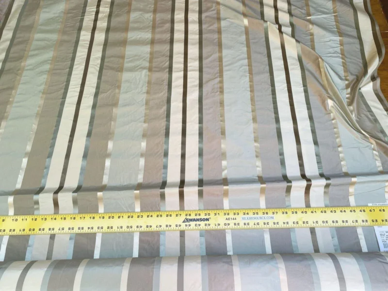 IMG_5489 Scalamandre  Belle Blue, Soft Browns & Creams Silk Satin Texture Stripe MSRP USD 188/Y