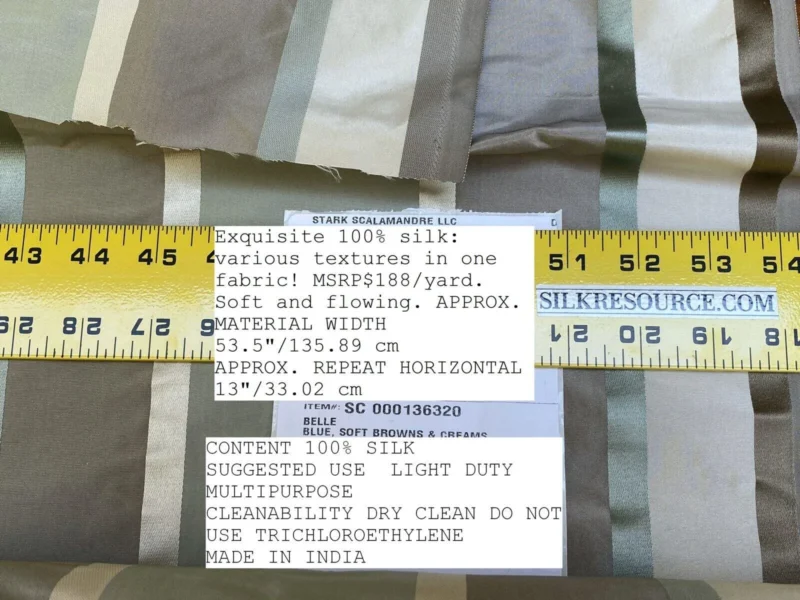 IMG_5490 Scalamandre  Belle Blue, Soft Browns & Creams Silk Satin Texture Stripe MSRP USD 188/Y