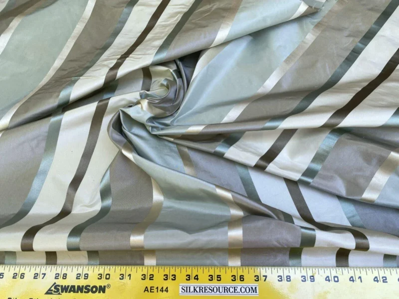 IMG_5493 Scalamandre  Belle Blue, Soft Browns & Creams Silk Satin Texture Stripe MSRP USD 188/Y