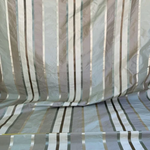 Scalamandre  Belle Blue, Soft Browns & Creams Silk Satin Texture Stripe MSRP USD 188/Y