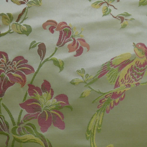 P1100973 100% Silk Lampas Bird of Paradise Tree-peony Chinoisery Pink Gold Custom Order