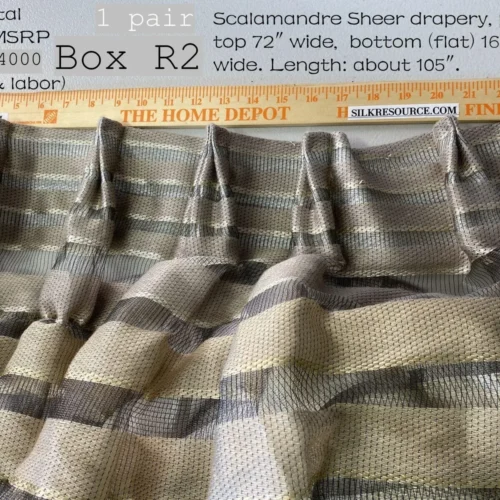 Boxr2 Scalamandre Drapery Pair 72"x2 Wide, 105" Long Sheer Rue Mazarine Sable MSRP USD 4000+