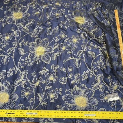 IMG_4554 7 Boxu Scalamandre Stark 2.4yds Princess Silk Patriot Blue and Gold Large Flora Floral Embroidery MSRP0+/yard