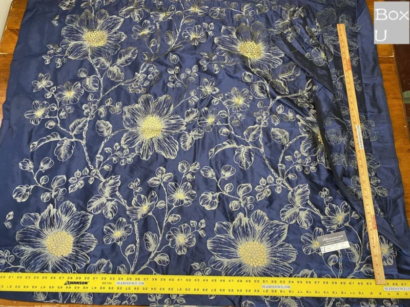 IMG_4554 7 Boxu Scalamandre Stark 2.4yds Princess Silk Patriot Blue and Gold Large Flora Floral Embroidery MSRP0+/yard