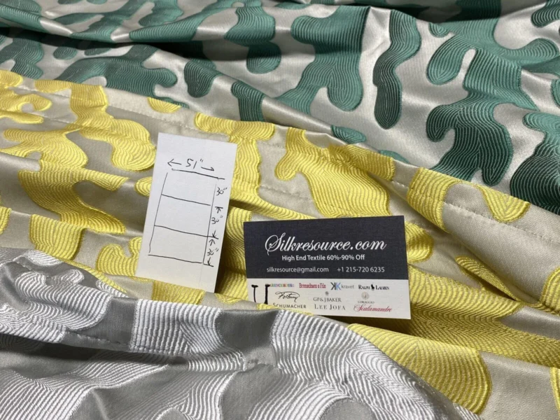 IMG_4566 12 Boxu Scalamandre 'Marlin" Coral Damask Silver Yellow Green 3 Pieces MSRP USD 300+/Y