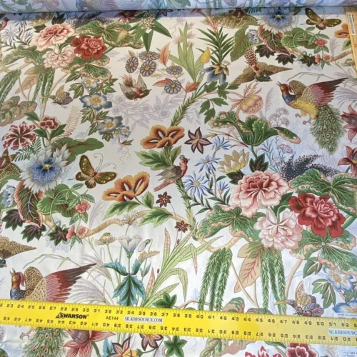 IMG_4902 Scalamandre Le Touvet Cream/coral Pink Green Red Black Blue Chinoisery Butterfly Peony Rose Oriental Garden MSRP USD 288/Y  Print