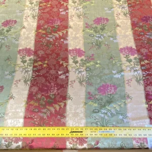 IMG_4925 Scalamandre Pamina Beige Green Wine Red 19th C Carnation Floral Lampas Stripe Lace MSRP USD 352/y
