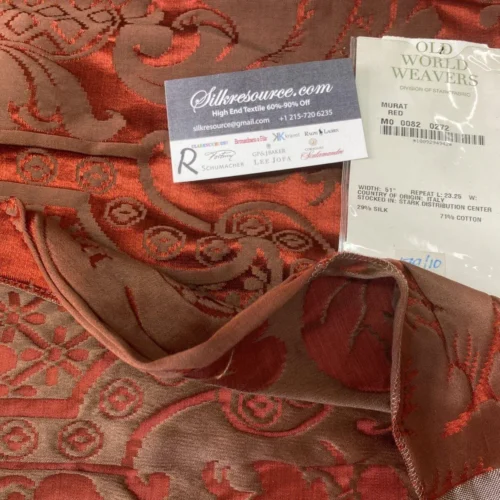 IMG_4973 12 Boxr Scalamandre 1.4y Murat Red Silk Damask MSRP USD 310/y Square Showroom Sample
