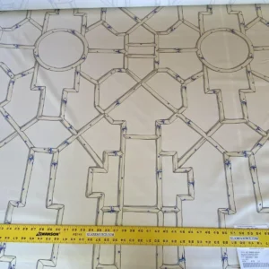 Scalamandre " Baldwin Bamboo Print Linen & Blue On Ecru MSRP USD 178/Y Cotton Satin