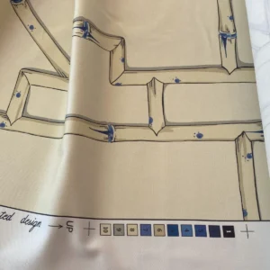 Scalamandre " Baldwin Bamboo Print Linen & Blue On Ecru MSRP USD 178/Y Cotton Satin