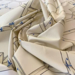 Scalamandre " Baldwin Bamboo Print Linen & Blue On Ecru MSRP USD 178/Y Cotton Satin