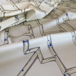 Scalamandre " Baldwin Bamboo Print Linen & Blue On Ecru MSRP USD 178/Y Cotton Satin
