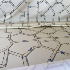 Scalamandre " Baldwin Bamboo Print Linen & Blue On Ecru MSRP USD 178/Y Cotton Satin