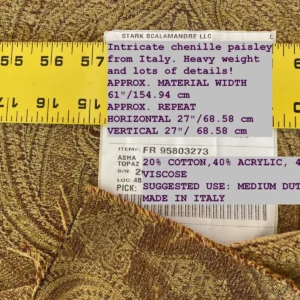 IMG_5316 Scalamandre Asha Topaz MSRP USD 256/Y Woven Turkish Paisley Chenille Gold Paisley