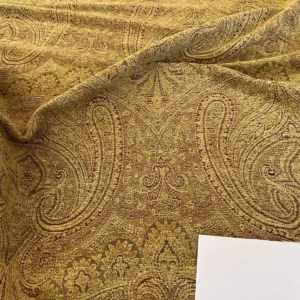 IMG_5318 Scalamandre Asha Topaz MSRP USD 256/Y Woven Turkish Paisley Chenille Gold Paisley