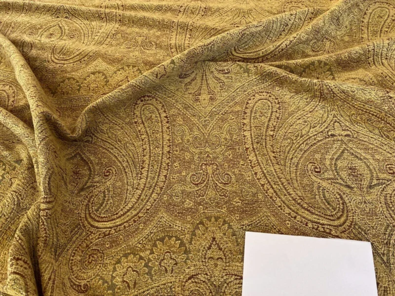 IMG_5318 Scalamandre Asha Topaz MSRP USD 256/Y Woven Turkish Paisley Chenille Gold Paisley