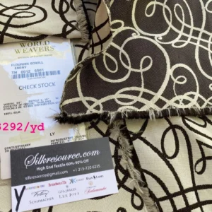 7 Boxy Scalamandre 2.4 Yards Flourish Scroll Ebony Silk Lampas Black and White MSPR USD292/Y