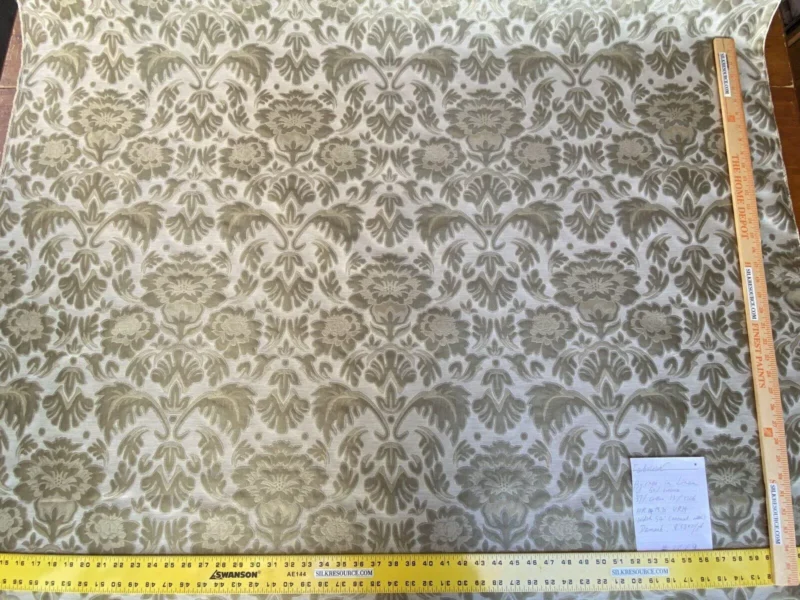 IMG_6288 Fabricut Byrnes In Linen Beige Silk Cotton Lampas Renaissance Damask MSRP USD 188.50/Y