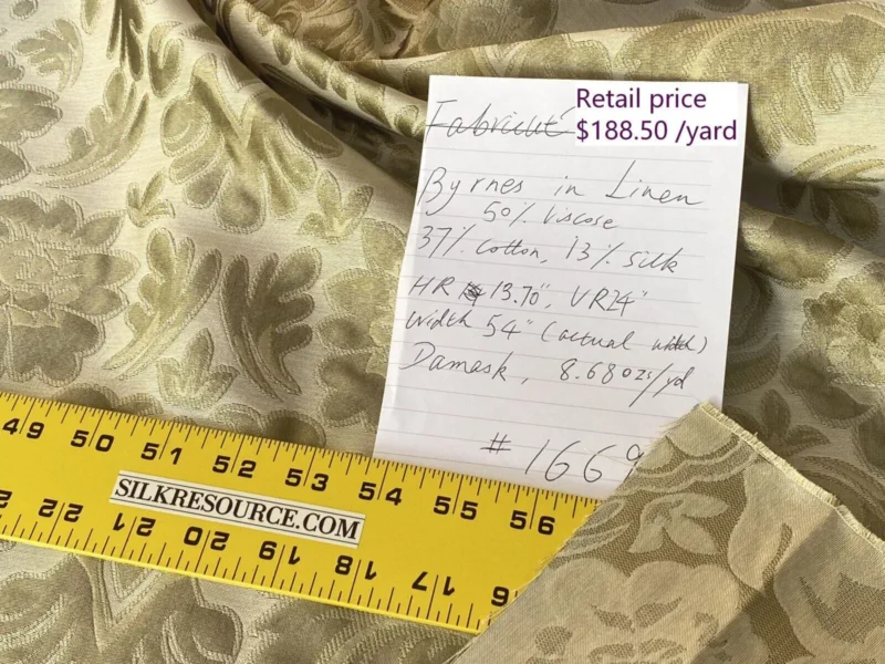 IMG_6291 Fabricut Byrnes In Linen Beige Silk Cotton Lampas Renaissance Damask MSRP USD 188.50/Y