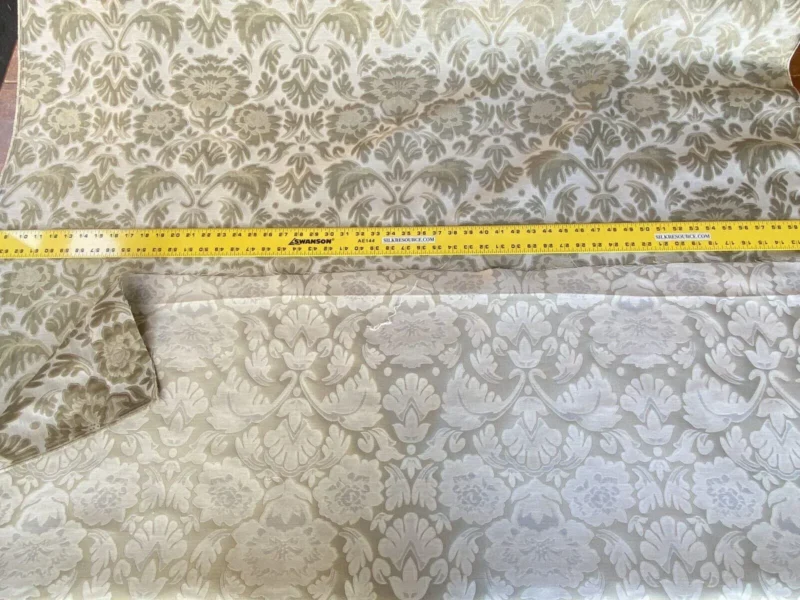 IMG_6293 Fabricut Byrnes In Linen Beige Silk Cotton Lampas Renaissance Damask MSRP USD 188.50/Y