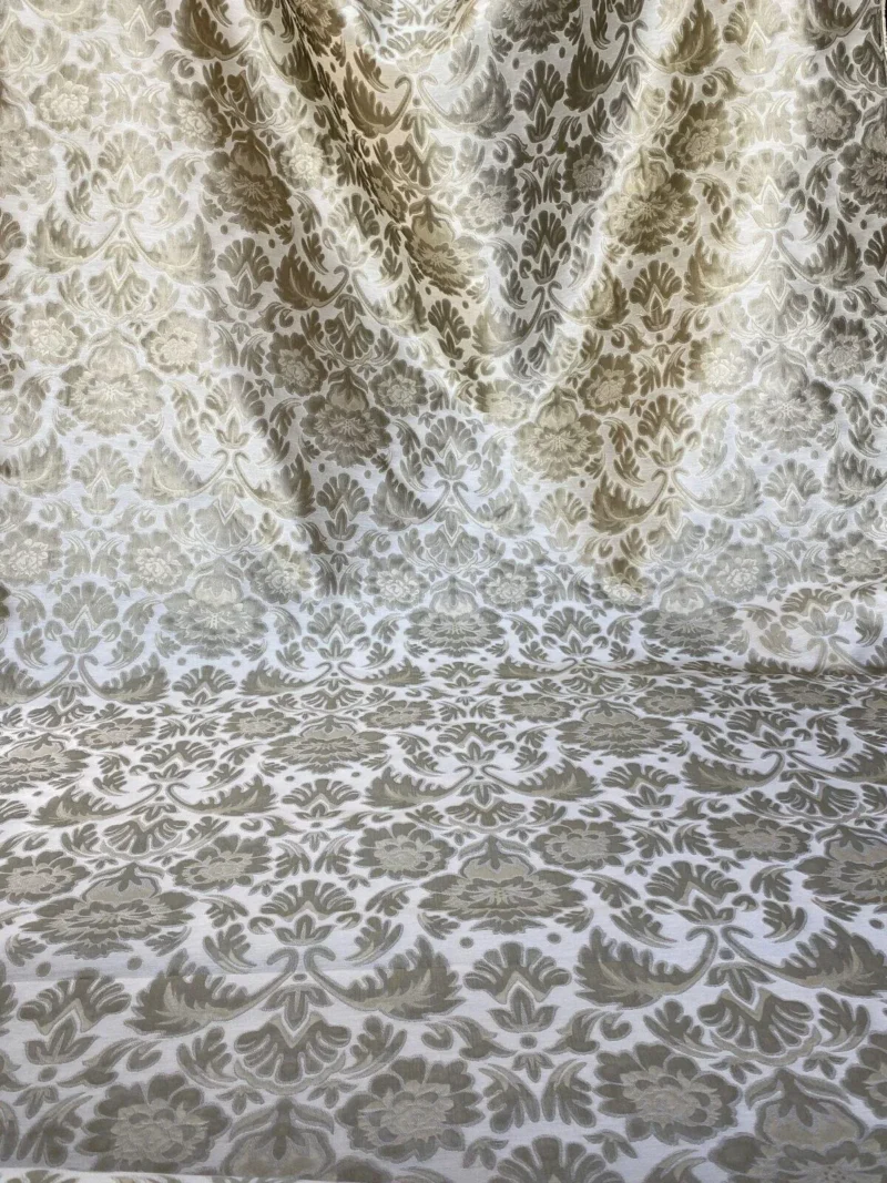 IMG_6294 Fabricut Byrnes In Linen Beige Silk Cotton Lampas Renaissance Damask MSRP USD 188.50/Y