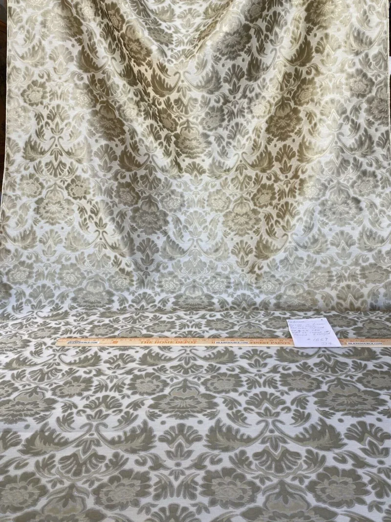 IMG_6295 Fabricut Byrnes In Linen Beige Silk Cotton Lampas Renaissance Damask MSRP USD 188.50/Y