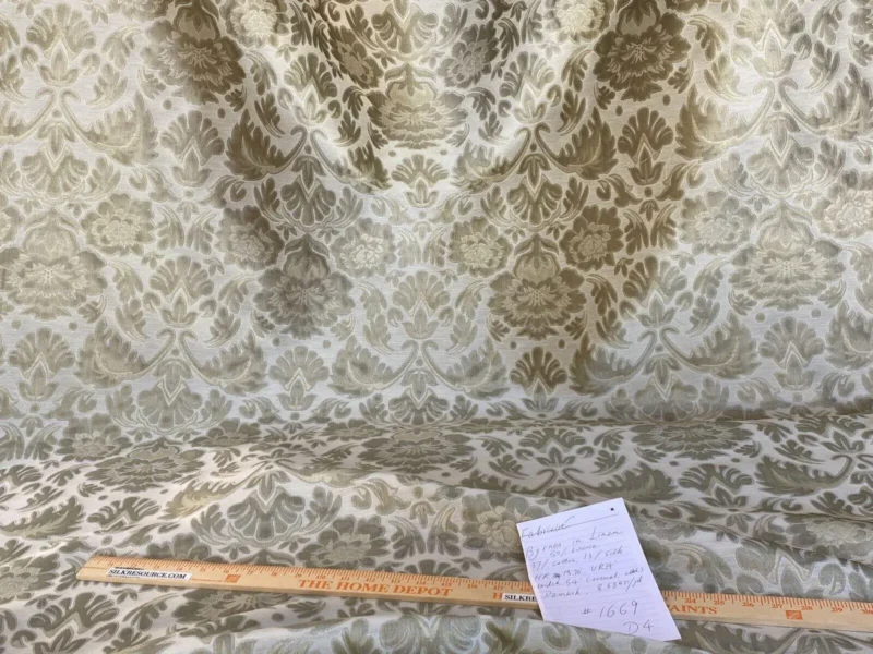 IMG_6296 Fabricut Byrnes In Linen Beige Silk Cotton Lampas Renaissance Damask MSRP USD 188.50/Y