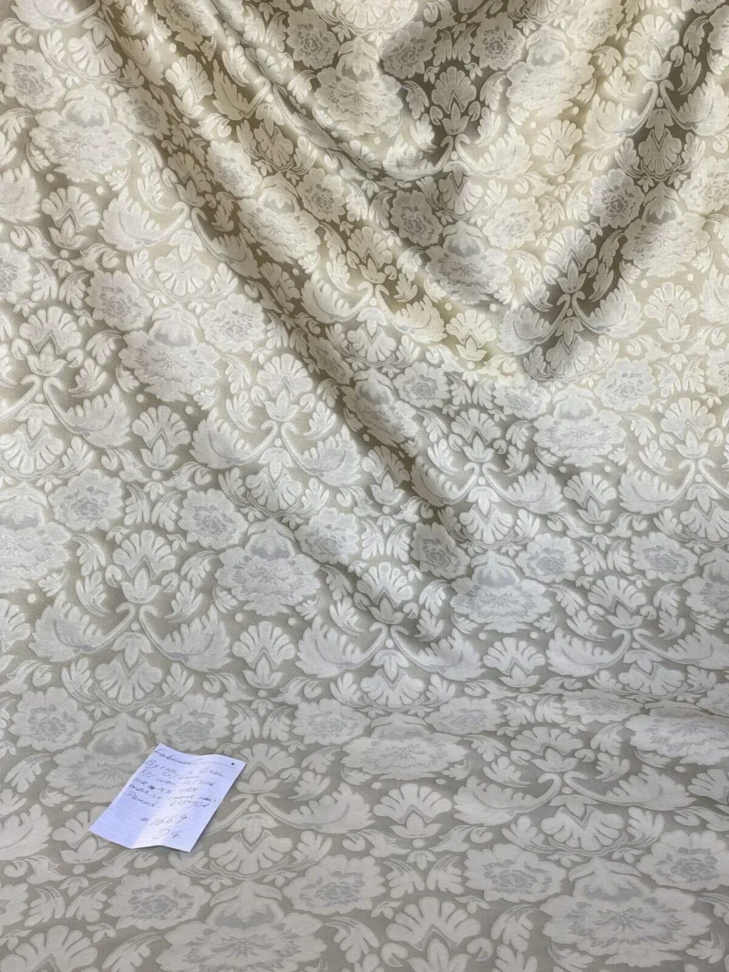 IMG_6301 Fabricut Byrnes In Linen Beige Silk Cotton Lampas Renaissance Damask MSRP USD 188.50/Y