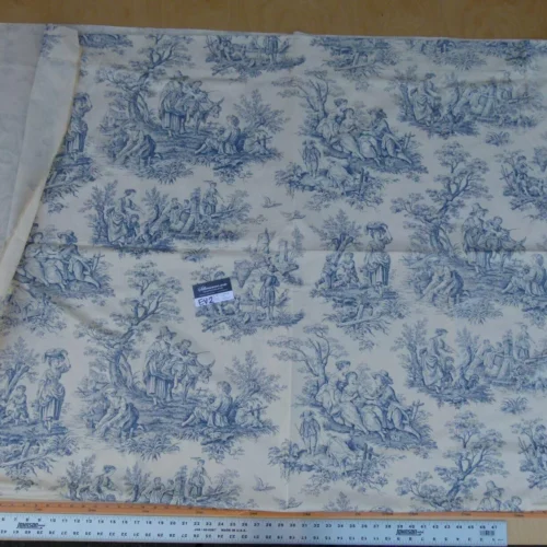 P1050653 4 Ev2 Scalamandre 2.4 Yards Toile De Laval Blue Cream Figurative Cotton Print French