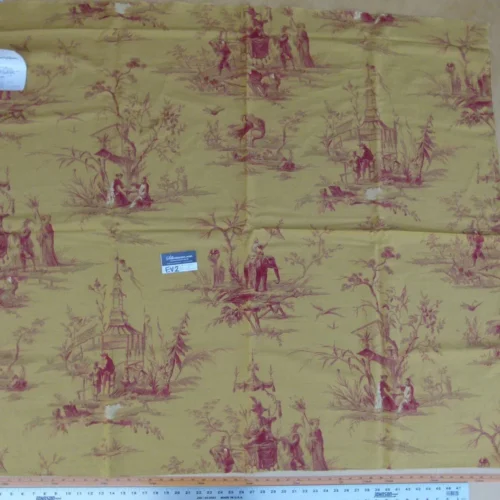 8 Ev2 1.2y Scalamandre Voyage En Chine Red Yellow Chinoiserie Print