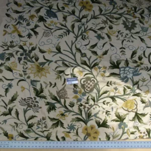 P1050712 22 Ev2 1.2y Scalamandre Floribunda Blue Green Gold Cotton Wool Crewel Flora Hand Embroidery MSRP USD400+/Y