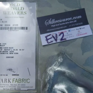 P1050742 30 Ev2 1.3y Scalamandre Vallen Tahoe Blue Silver Silk Leaf Woven MSRP 543/Y