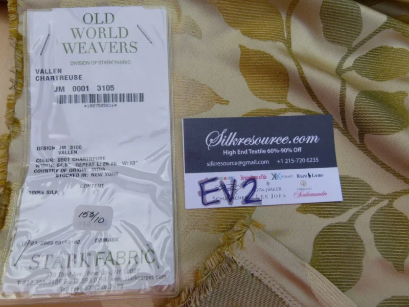 P1050748 33 Ev2 1.3y Scalamandre Vallen Chartreuse Green Yellow Silk Leaf Woven