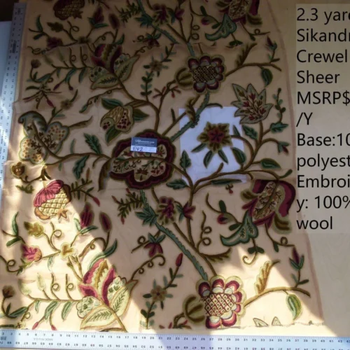 40 Ev2 2.3y Scalamandre Sikandra Multi Crewel Sheer Embroidery Width 40 inches MSRP USD 770/Y
