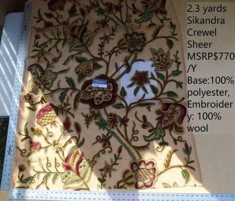 P1050760 40 Ev2 2.3y Scalamandre Sikandra Multi Crewel Sheer Embroidery Width 40 inches MSRP USD 770/Y
