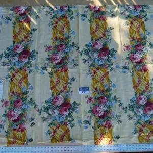 P1060350 Scalamandre Sophia Yellow Floral Garland Stripe Linen Cotton - 46 Inches x 57"w